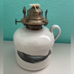 Delano Studios Crock Pottery Stoneware Oil Lantern Whale Signed J. Flemming